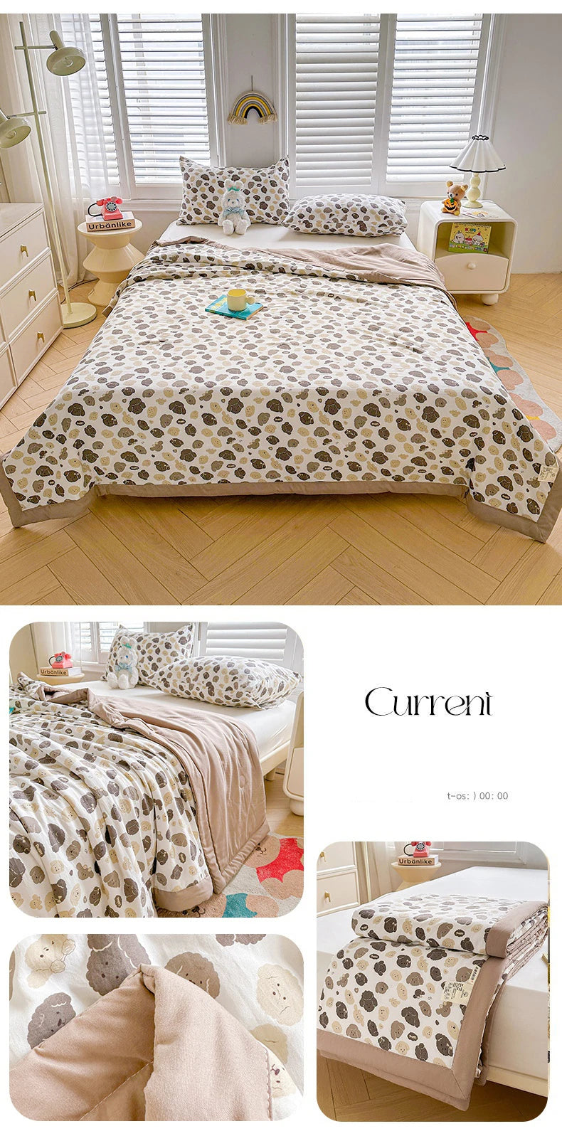 100% Cotton Summer Cool Quilt with Pure Cotton Filling Thin Air Conditioning Blanket Lightweight Breathable Quilts Printed Style