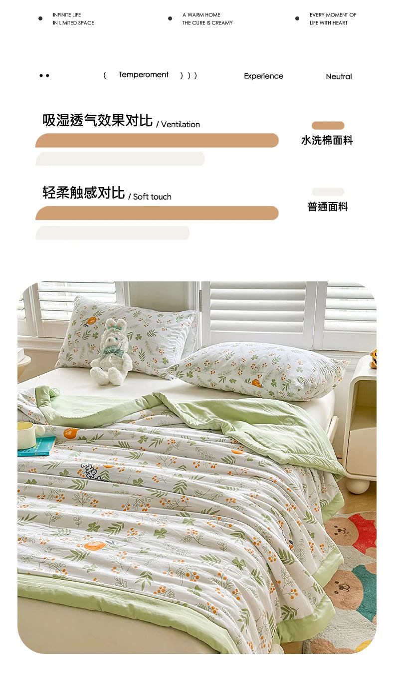 100% Cotton Summer Cool Quilt with Pure Cotton Filling Thin Air Conditioning Blanket Lightweight Breathable Quilts Printed Style