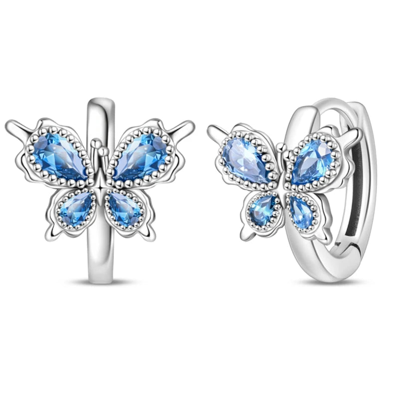 100% 925 Sterling Silver Colorful Butterfly Bee Ladybug Rainbow Flower Earrings For Women Fashion Birthday Party Jewelry Gifts