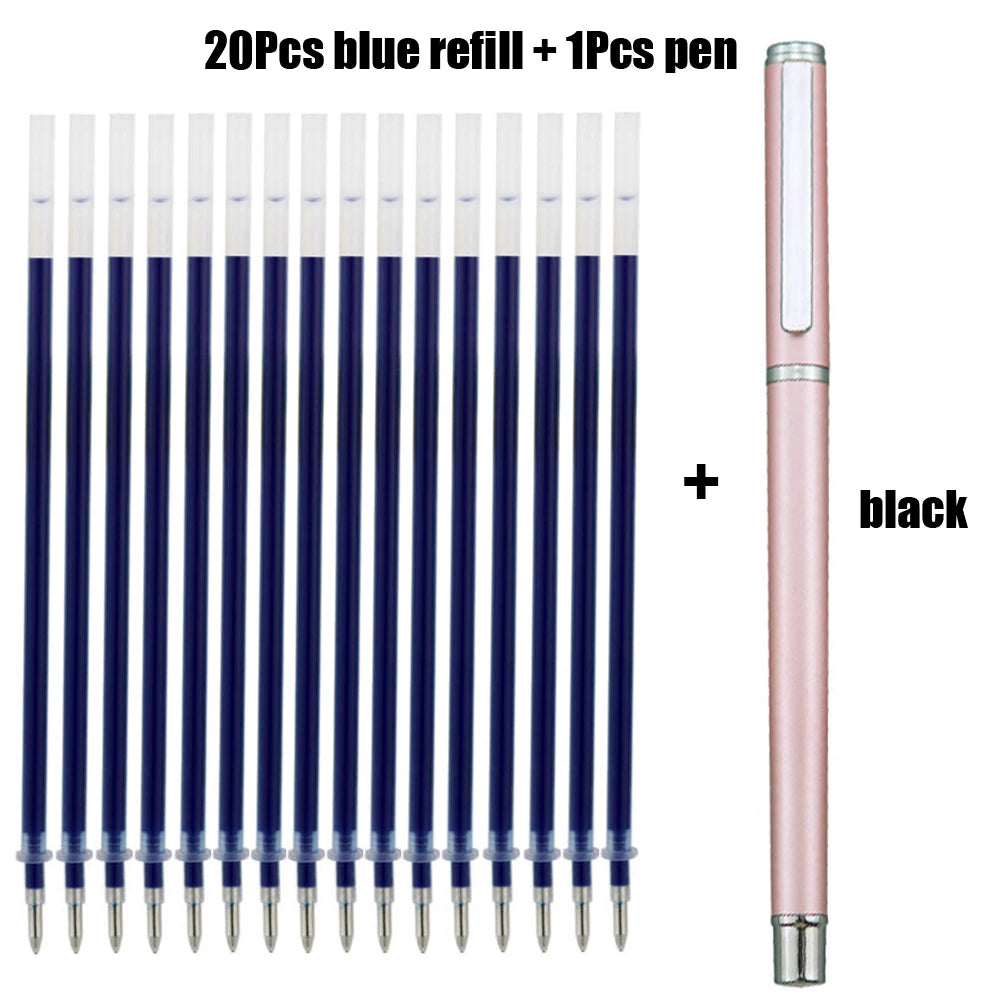 1+20Pcs Metal Gel Ink Sign Pen Rotating 0.5MM Black Switzerland Refill Business Signing School Office Stationery Ballpen