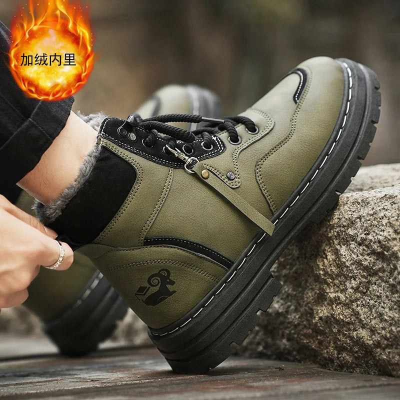 Winter Men's Boots Warm Plush Outdoor Cotton Shoes Black Size 48 Waterproof Lace Up Anti Slip Fashion Cold Resistant Men's Shoes
