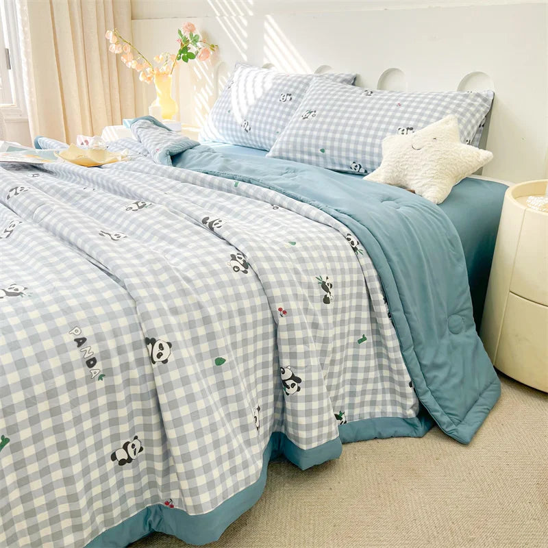 100% Cotton Inside and Outside Summer Quilt Lightweight Ultra Soft Thin Quilt Air Conditioning Quilts Pure Cotton Blanket Ins