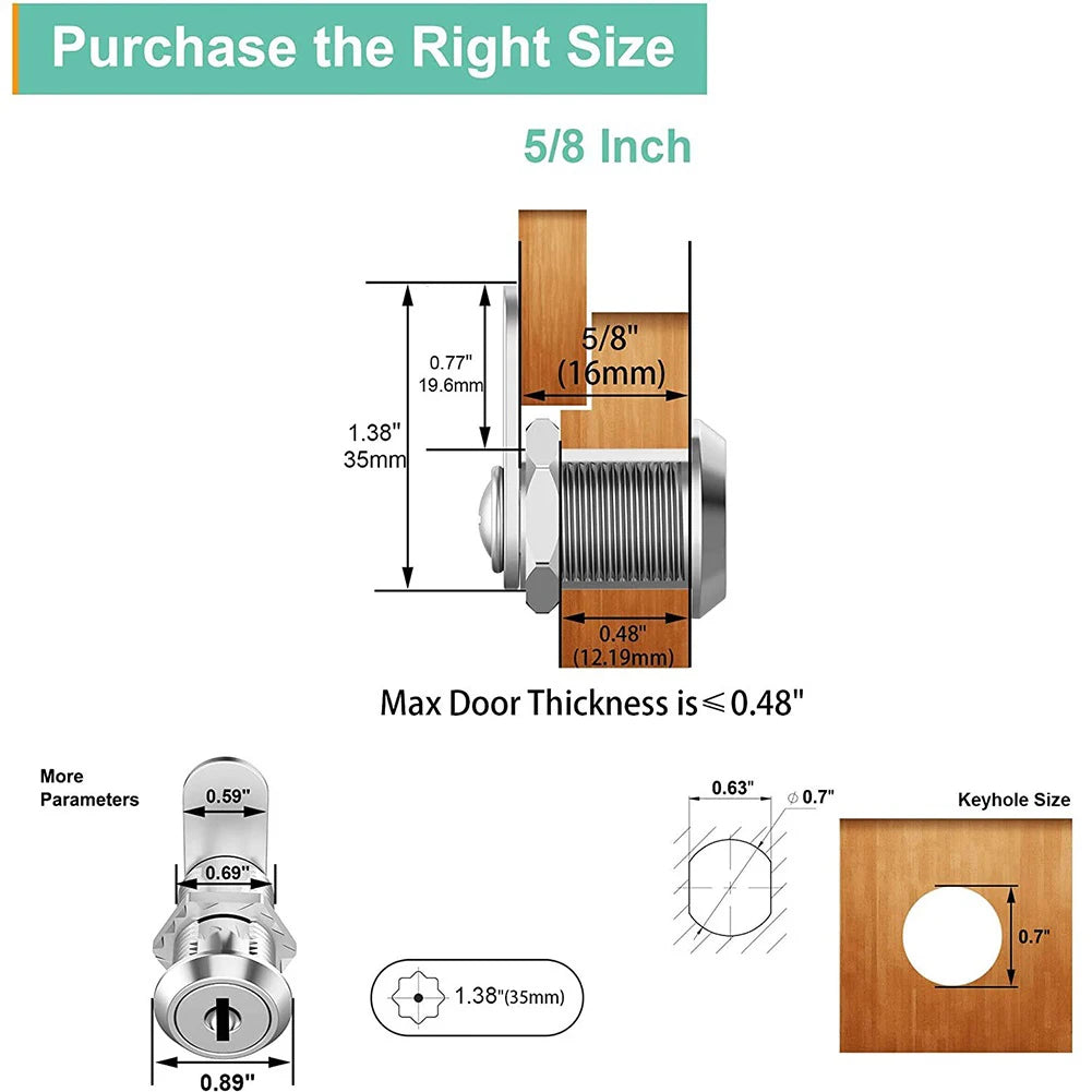 16/30mm Cam Lock Set Door Cabinet Mailbox Drawer Cupboard Locker Zinc Alloy Cylinder Cam Lock With 2 Keys Furniture Hardware