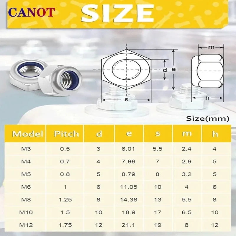 1-25pcs 304 Stainless Steel Hex Nylon Lock Nuts M2 M2.5 M3 M4 M5 M6 M8 M10 M12 M14 Hexagon Hex Self-locking Nylock Nut Locknuts.
