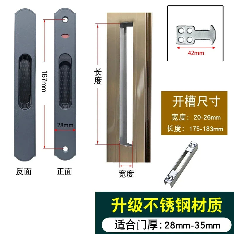 1set of zinc alloy 90 type sliding door lock buckle strip double-sided lock broken bridge aluminum alloy door hook lock with key
