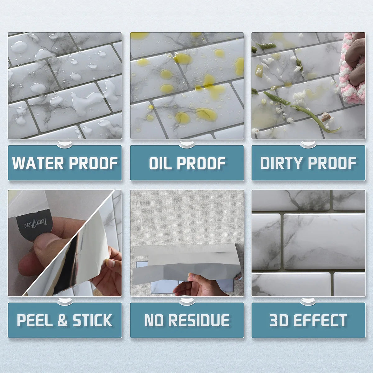 10/30/50 Pieces 3D Imitation Handmade Tile Stickers, Self-Adhesive Kitchen Backsplash, Waterproof  Self-Adhesive