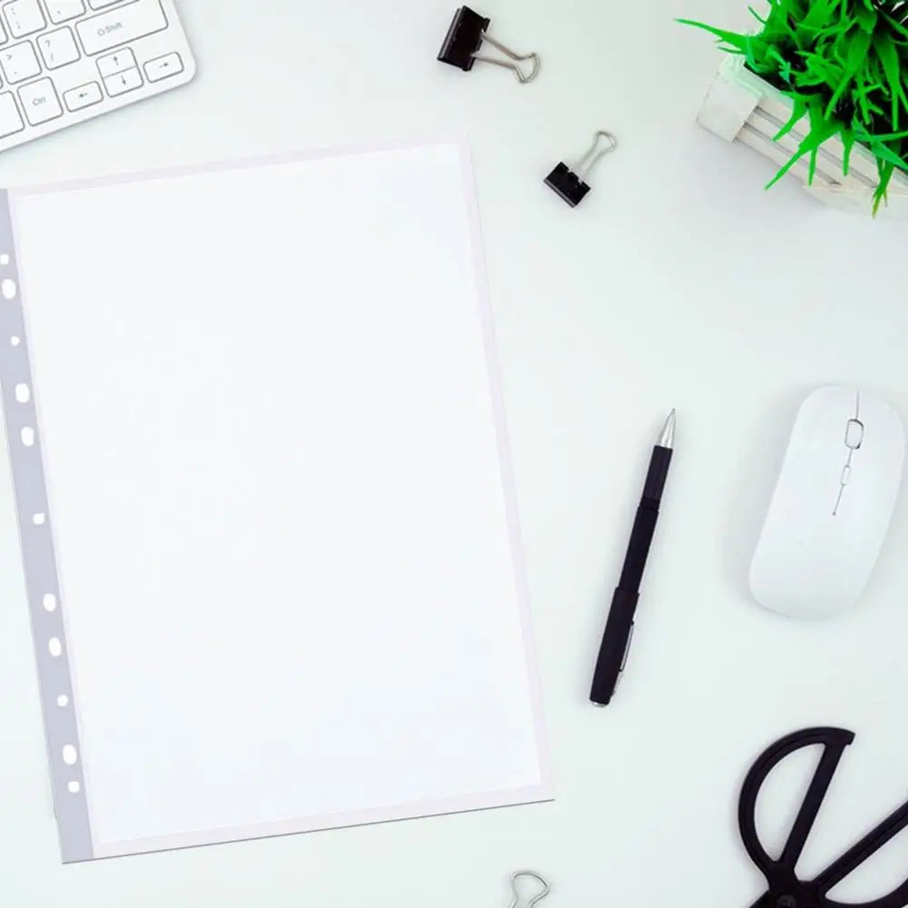 100pcs 11-hole A4 Clear Plastic Punched File Folders For Documents Sleeves Pocket File Sleeve Thin Document Office Supplies