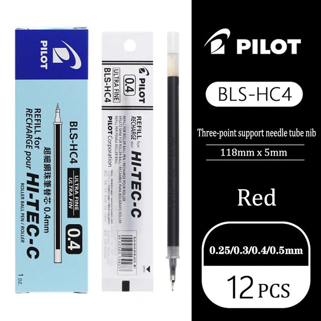 12pcs/Box Pilot HI-TEC Gel Pen Set 0.25/0.3/0.4/0.5mm Fine Point Ballpoint Pen Needle Neutral Gel Ink Black,Blue,Red BLLH-20C4