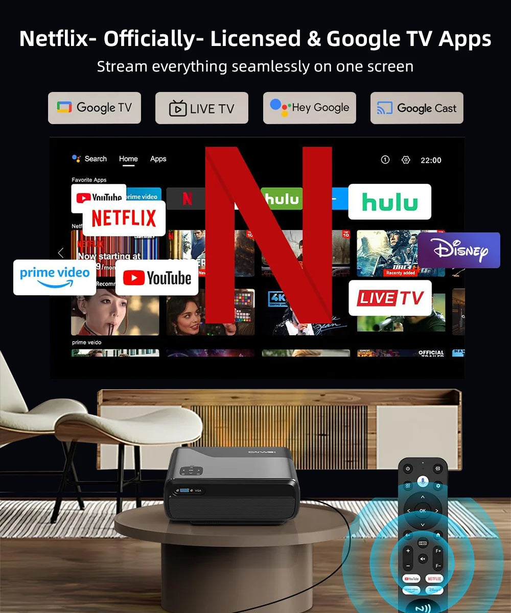 [Google TV/Android 14]4K Projector Full HD 1080P Home Theater Netflix-Licensed Outdoor Movie Smart Auto Focus Beam Projectors