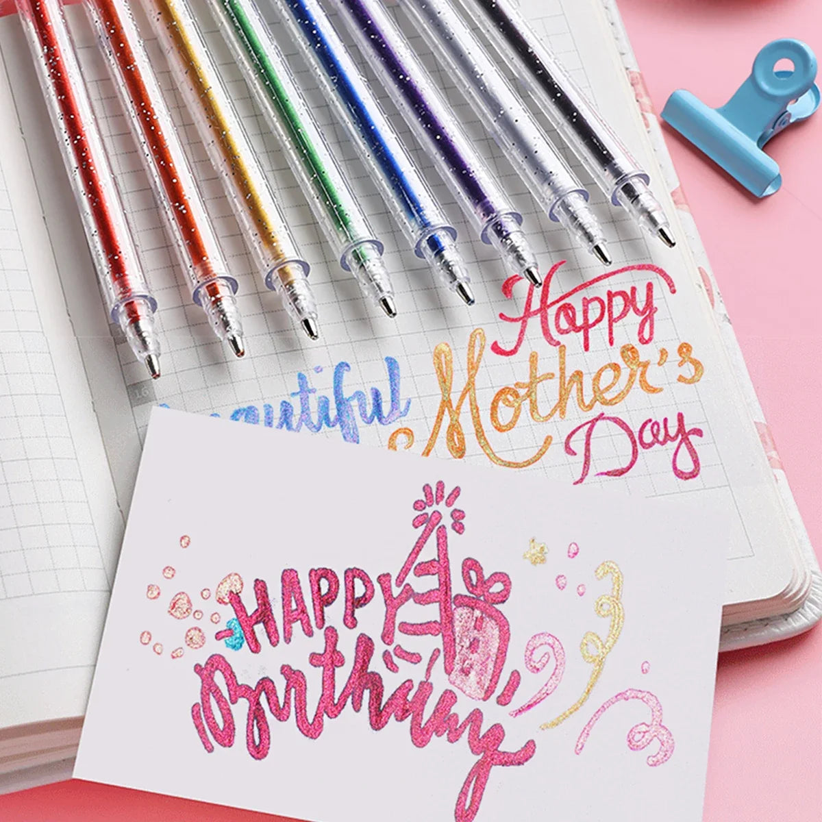 12pcs Glitter Gel Pen Set with 12 color ink refill suitable for children adult coloring, journaling, art drawing, book doo