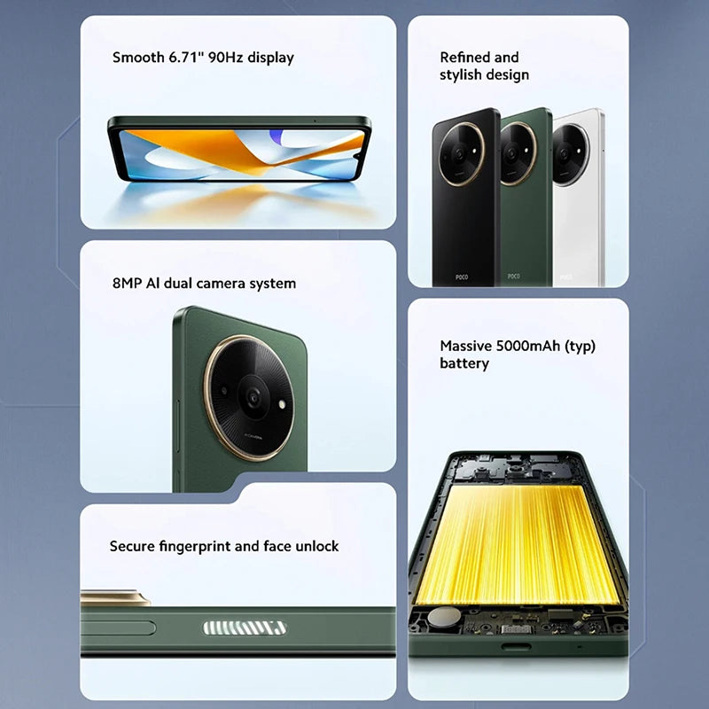 【Russian Version】POCO C61 Cellphone 5000mAh Battery MediaTek Helio G36 8MP Al dual camera 6.71" DotDrop display