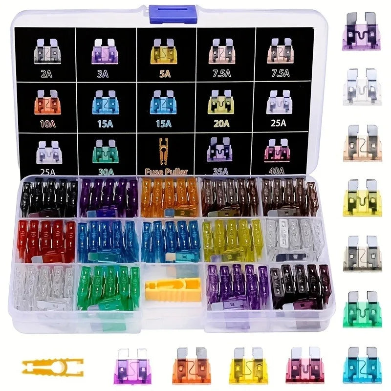"Universal Fit" 140-Piece Automotive Fuse Kit With Clip - Assorted Sizes 2A To 40A, Aluminum Alloy, For Cars & Trucks