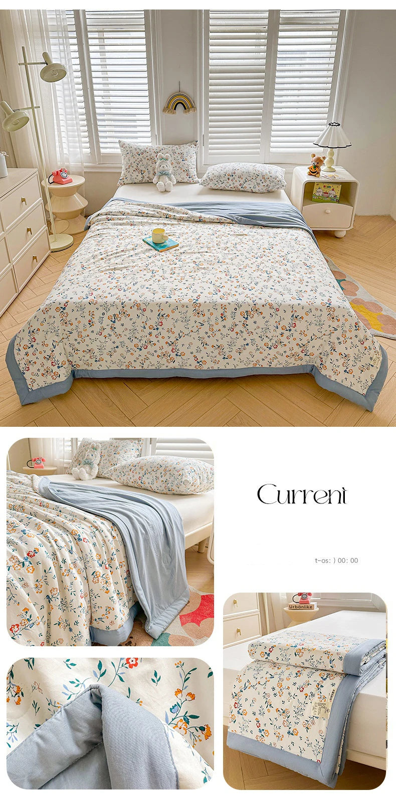 100% Cotton Summer Cool Quilt with Pure Cotton Filling Thin Air Conditioning Blanket Lightweight Breathable Quilts Printed Style
