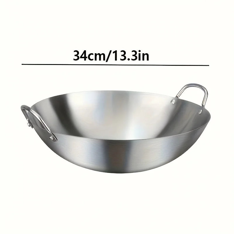 1pc Large Stainless Steel Wok, Uncoated Thick High-Quality Durable Chef'S Pan with Dual Handles, Easy to Clean for Commercial