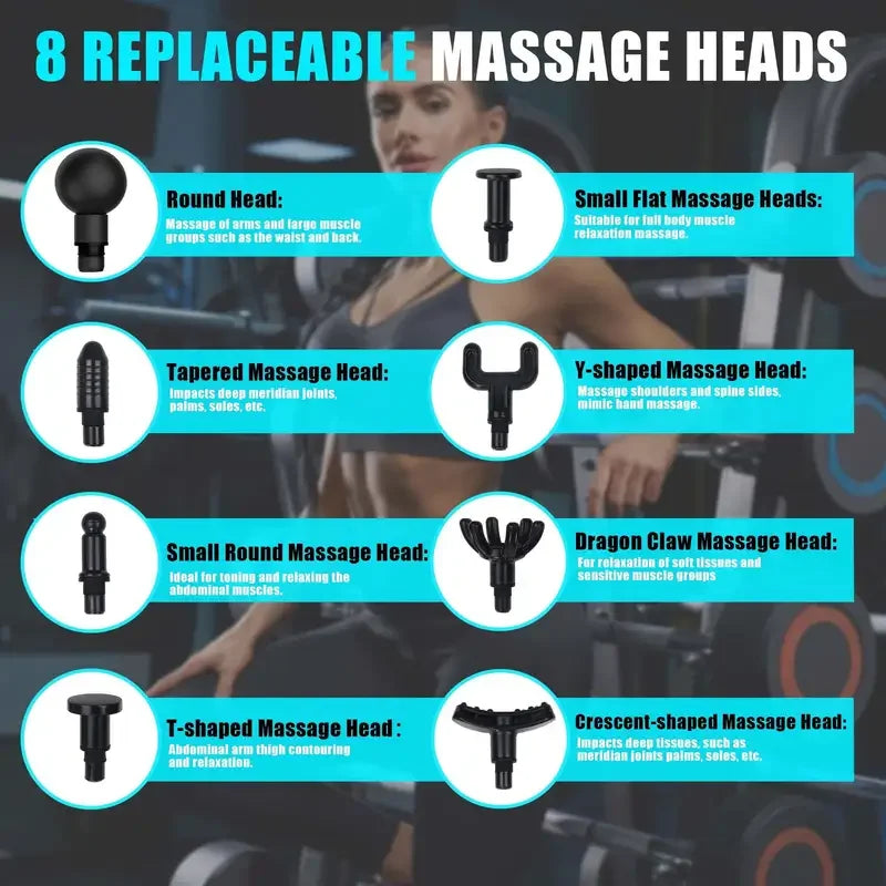1200-9800 rpm High-Power Deep Muscle Massage Gun Electric Massager with 8 Heads For Body Neck Back Leg Fitness Tool 30 Levels