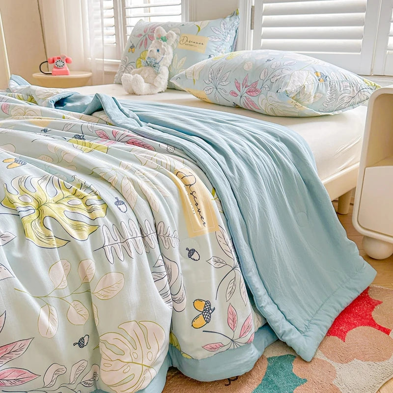 100% Cotton Inside and Outside Summer Quilt Lightweight Ultra Soft Thin Quilt Air Conditioning Quilts Pure Cotton Blanket Ins