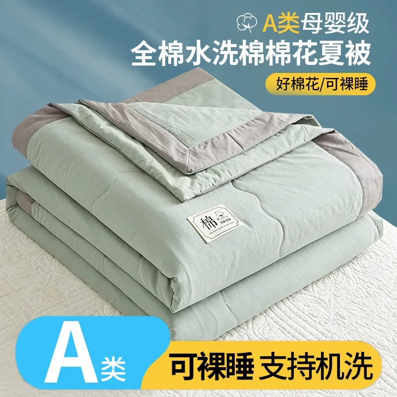 100% cotton inside and outside summer cool  air conditioning quilt washed cotton pure cotton summer quilt thin quilt summer