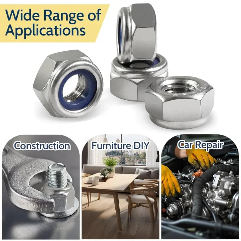 1-25pcs 304 Stainless Steel Hex Nylon Lock Nuts M2 M2.5 M3 M4 M5 M6 M8 M10 M12 M14 Hexagon Hex Self-locking Nylock Nut Locknuts.