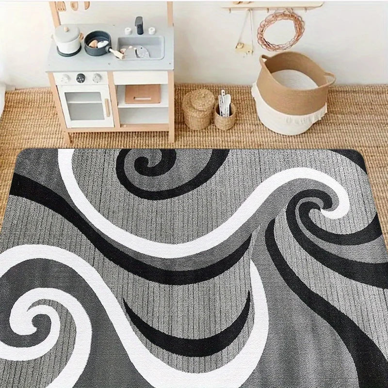 "Modern Line Print Area Mat - Non-Slip Short Pile Rug for Living Room/Bedroom/Office, Washable Soft Floor Mat Indoor Use