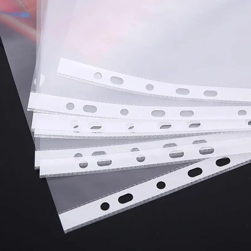100pcs 11-hole A4 Clear Plastic Punched File Folders For Documents Sleeves Pocket File Sleeve Thin Document Office Supplies