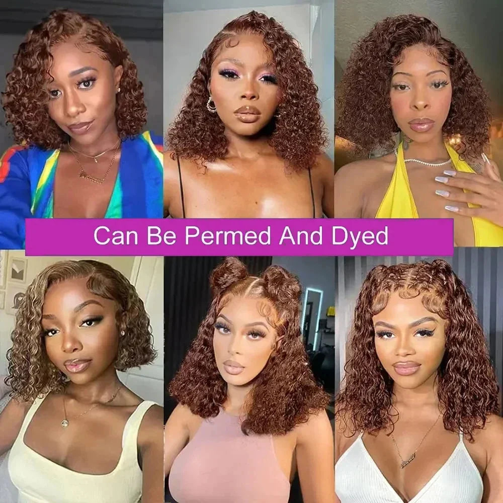 13x4 Lace Front Wigs For Black Women Brazilian Dark Brown Curly Bob Wig Short Deep Wave Human Hair Lace Frontal Wigs Colored Bob