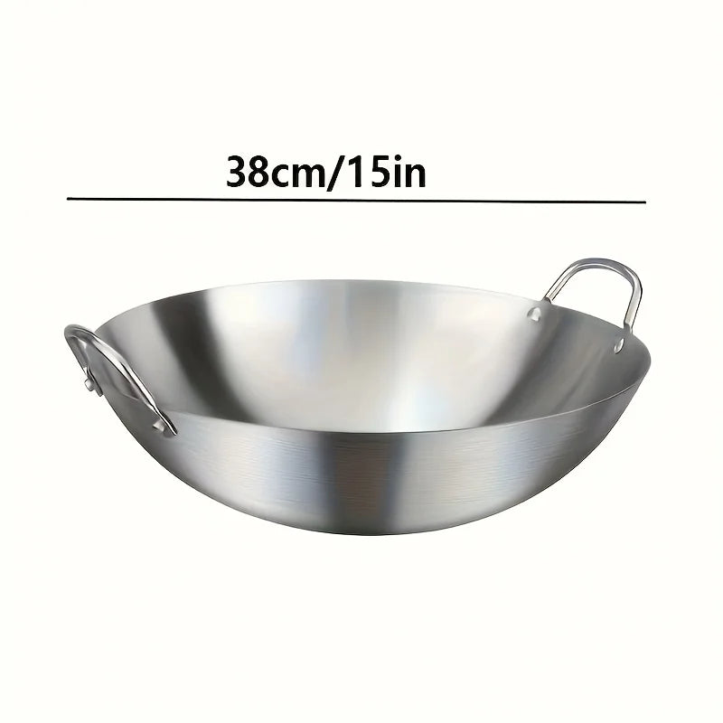 1pc Large Stainless Steel Wok, Uncoated Thick High-Quality Durable Chef'S Pan with Dual Handles, Easy to Clean for Commercial
