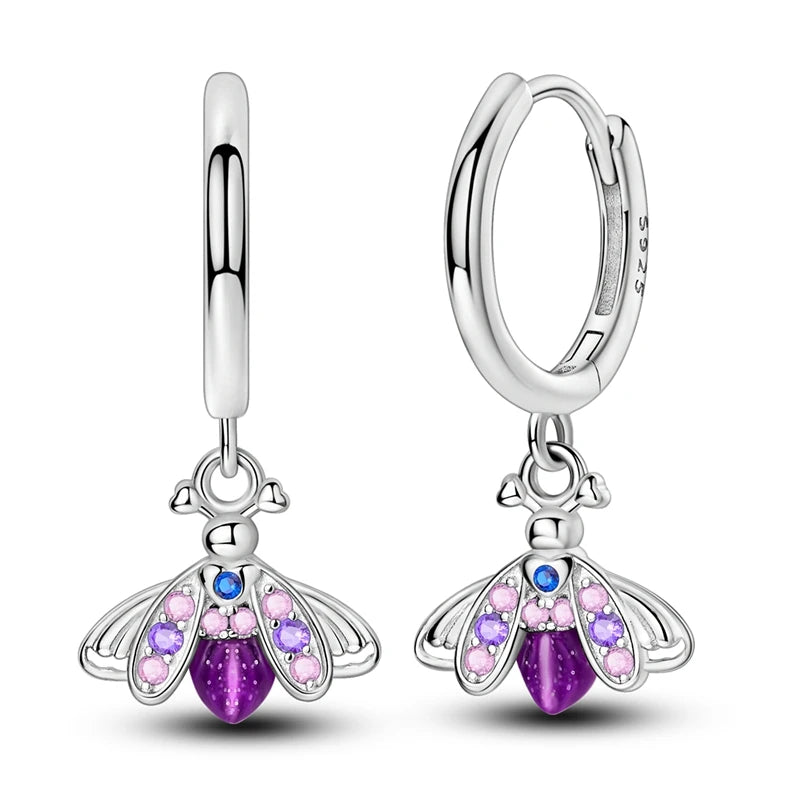 100% 925 Sterling Silver Colorful Butterfly Bee Ladybug Rainbow Flower Earrings For Women Fashion Birthday Party Jewelry Gifts