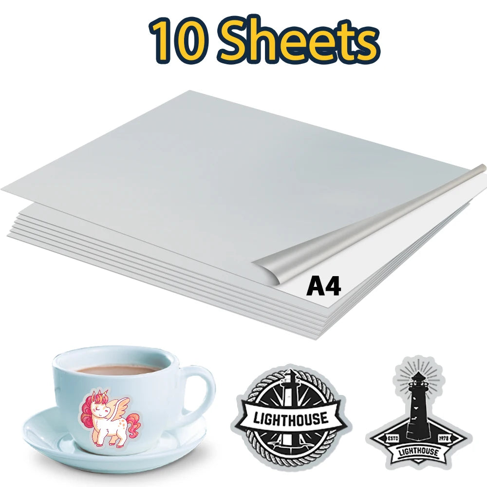 10Sheets Gold Vinyl Sticker Paper A4 Transparent Matte White Printable Vinyl Sticker Self Adhesive Copy Paper for Inkjet Printer