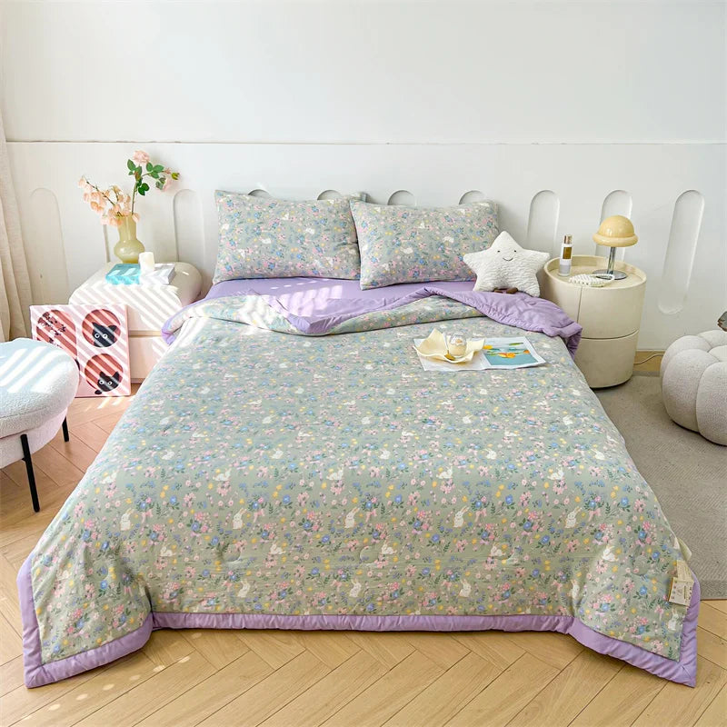 100% Cotton Inside and Outside Summer Quilt Lightweight Ultra Soft Thin Quilt Air Conditioning Quilts Pure Cotton Blanket Ins