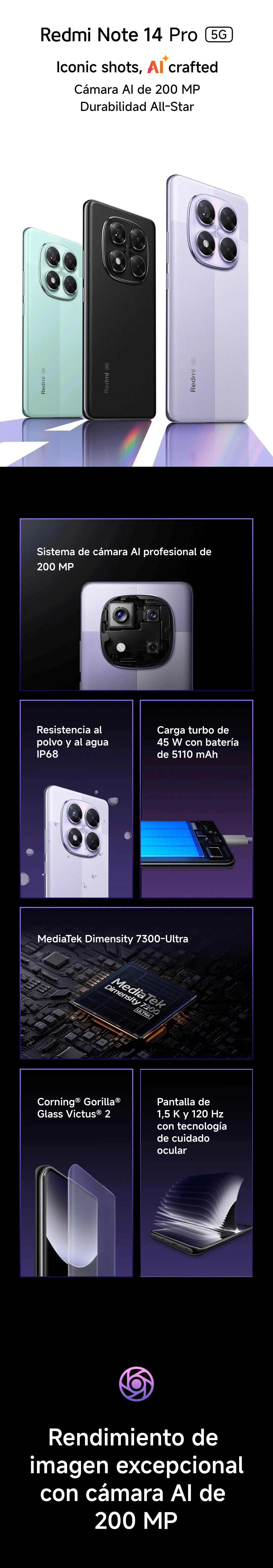 Xiaomi Redmi Note 14 Pro 5G European Version 256GB/512GB MTK Dimensity 7300-Ultra 6.67" AMOLED Display 120Hz 200MP Main Camera OIS 45W Charging, IP68, NFC