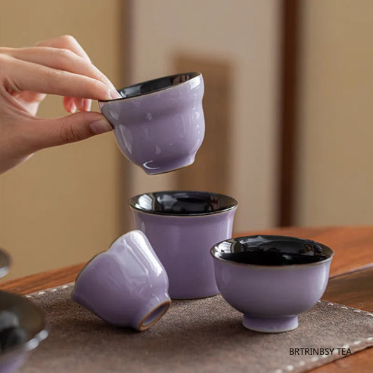 1 Pc Chinese Vintage Ceramic Tea Cup Handmade Solid Color Tea Bowl Household Master Teacup Travel Personal Teaware  Accessories