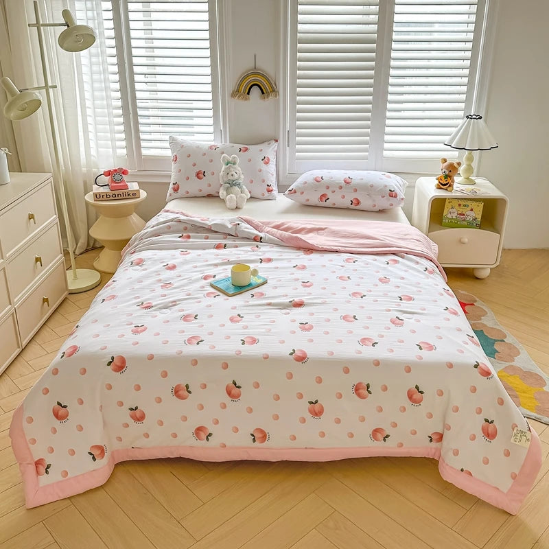 100% Cotton Inside and Outside Summer Quilt Lightweight Ultra Soft Thin Quilt Air Conditioning Quilts Pure Cotton Blanket Ins
