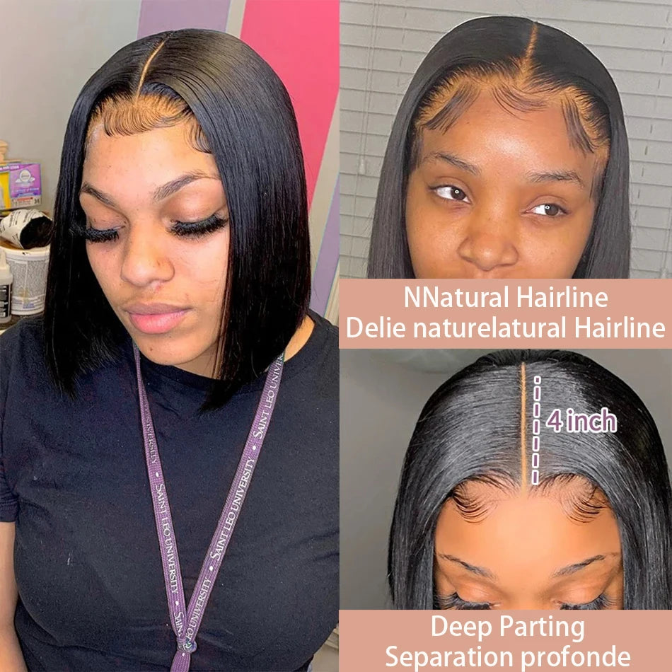 13x4 Bone Straight Bob Wig 4x4 Transparent Lace Front Wigs For Women Short Bob Wig Lace Frontal Wig 100% Human Hair 12 14 Inch