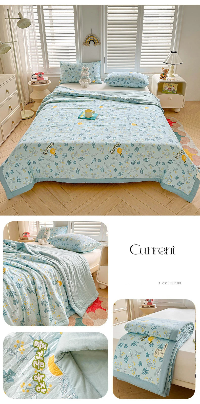 100% Cotton Summer Cool Quilt with Pure Cotton Filling Thin Air Conditioning Blanket Lightweight Breathable Quilts Printed Style
