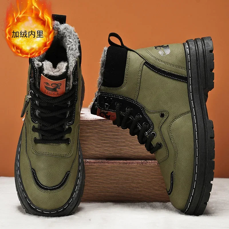 Winter Men's Boots Warm Plush Outdoor Cotton Shoes Black Size 48 Waterproof Lace Up Anti Slip Fashion Cold Resistant Men's Shoes