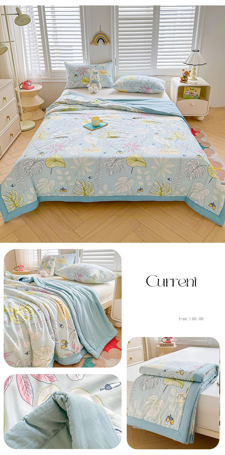 100% Cotton Summer Cool Quilt with Pure Cotton Filling Thin Air Conditioning Blanket Lightweight Breathable Quilts Printed Style