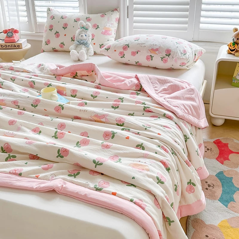 100% Cotton Inside and Outside Summer Quilt Lightweight Ultra Soft Thin Quilt Air Conditioning Quilts Pure Cotton Blanket Ins