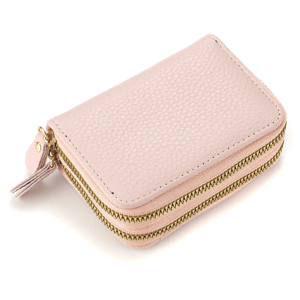 Women's Leather Credit Card Holder Double Zipper with ID Window and Coin Purse - Securely Store and Organize Your Cards with Lar