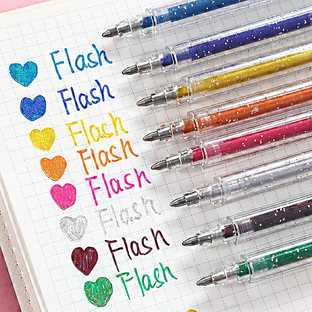 12pcs Glitter Gel Pen Set with 12 color ink refill suitable for children adult coloring, journaling, art drawing, book doo