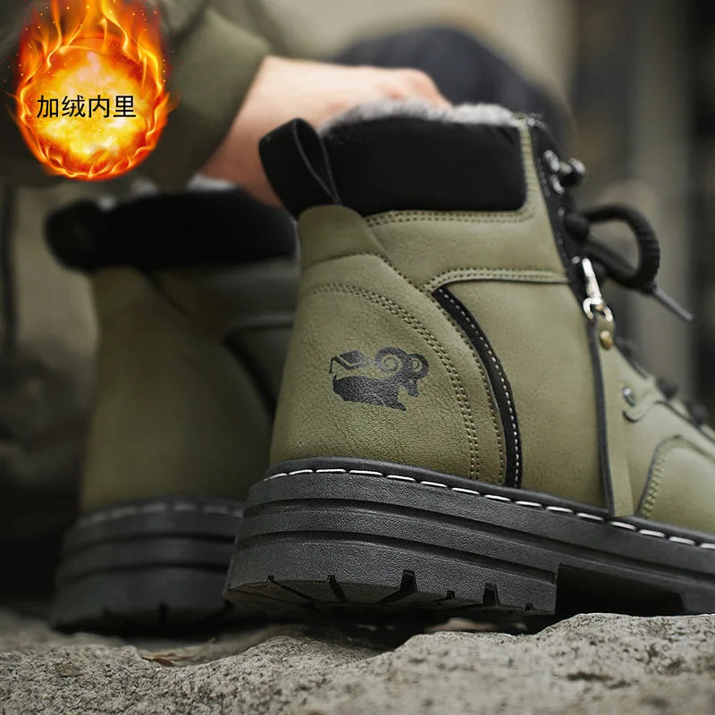 Winter Men's Boots Warm Plush Outdoor Cotton Shoes Black Size 48 Waterproof Lace Up Anti Slip Fashion Cold Resistant Men's Shoes