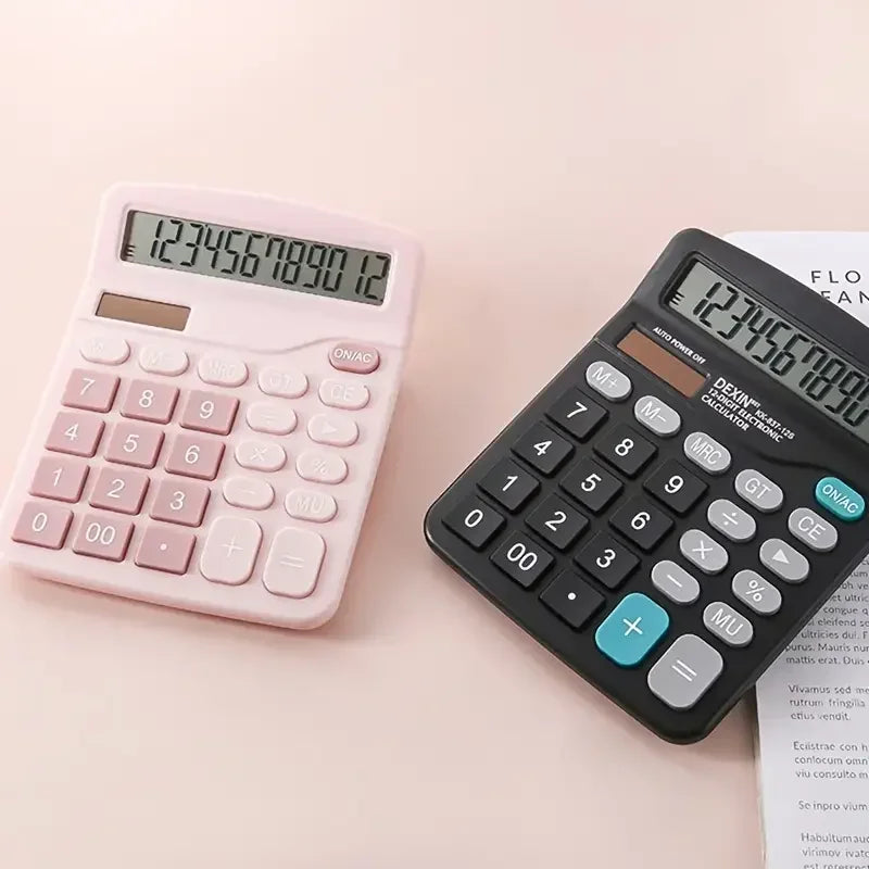 12-Digit Large LCD Display Calculator Standard Function Calculator with Solar & Battery Dual Power for Home Basic Desktop Office