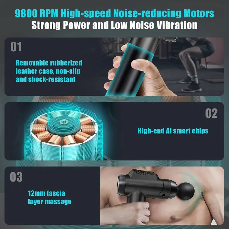 1200-9800 rpm High-Power Deep Muscle Massage Gun Electric Massager with 8 Heads For Body Neck Back Leg Fitness Tool 30 Levels