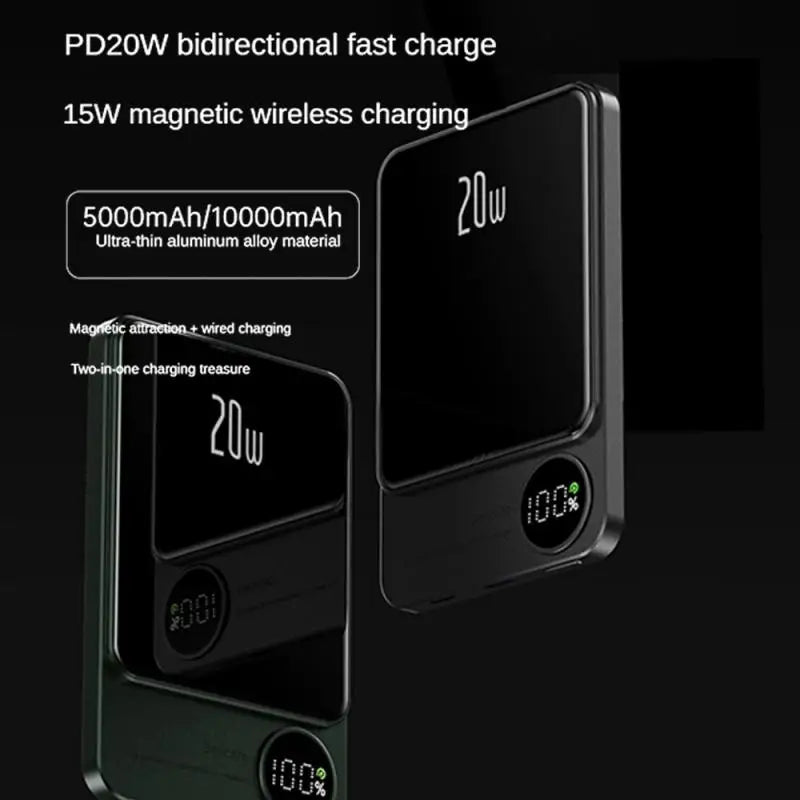 10000mAh Alloy Powerbank Magnetic Power Bank Wireless Fast Charger For IPhone 15 14 13 12 11 Backup Battery