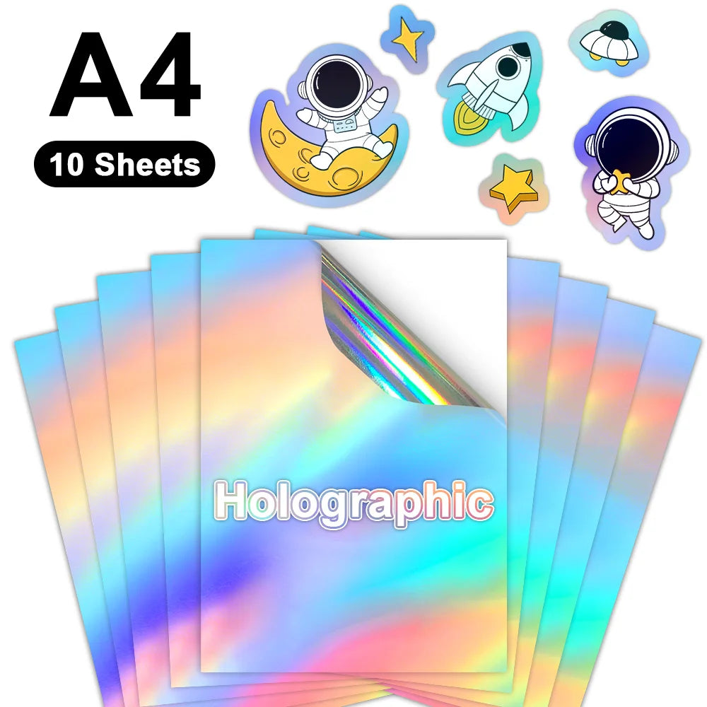 10 Sheets Printable Vinyl Sticker Paper A4 Transparent White Gold Self Adhesive Copy Paper for Inkjet Printer DIY Label Sticker