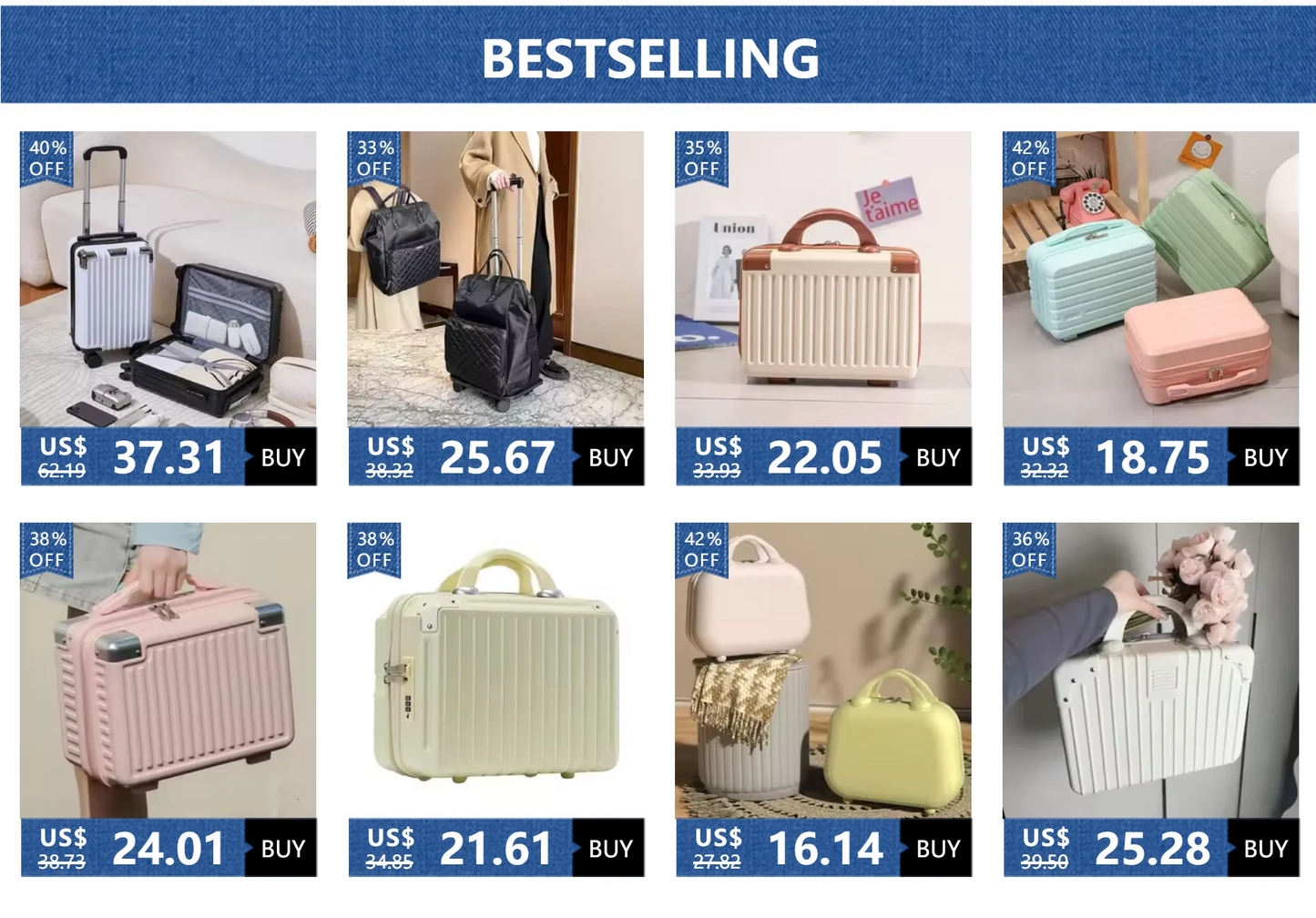 16 Inch Large Capacity Portable Lightweight Luggage Case Female Zipper Lock Cosmetics Storage Bag Small Boarding Mini Suitcase