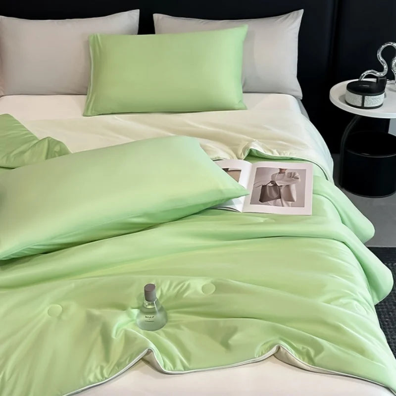 1pc Technology Cool Feeling Summer Quilt,Air Condition Comforter,Green Thin Blanket For Kid Adult,Home Bedding 150*200cm