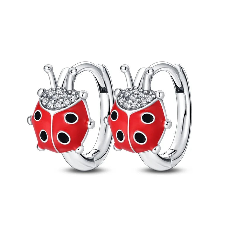 100% 925 Sterling Silver Colorful Butterfly Bee Ladybug Rainbow Flower Earrings For Women Fashion Birthday Party Jewelry Gifts