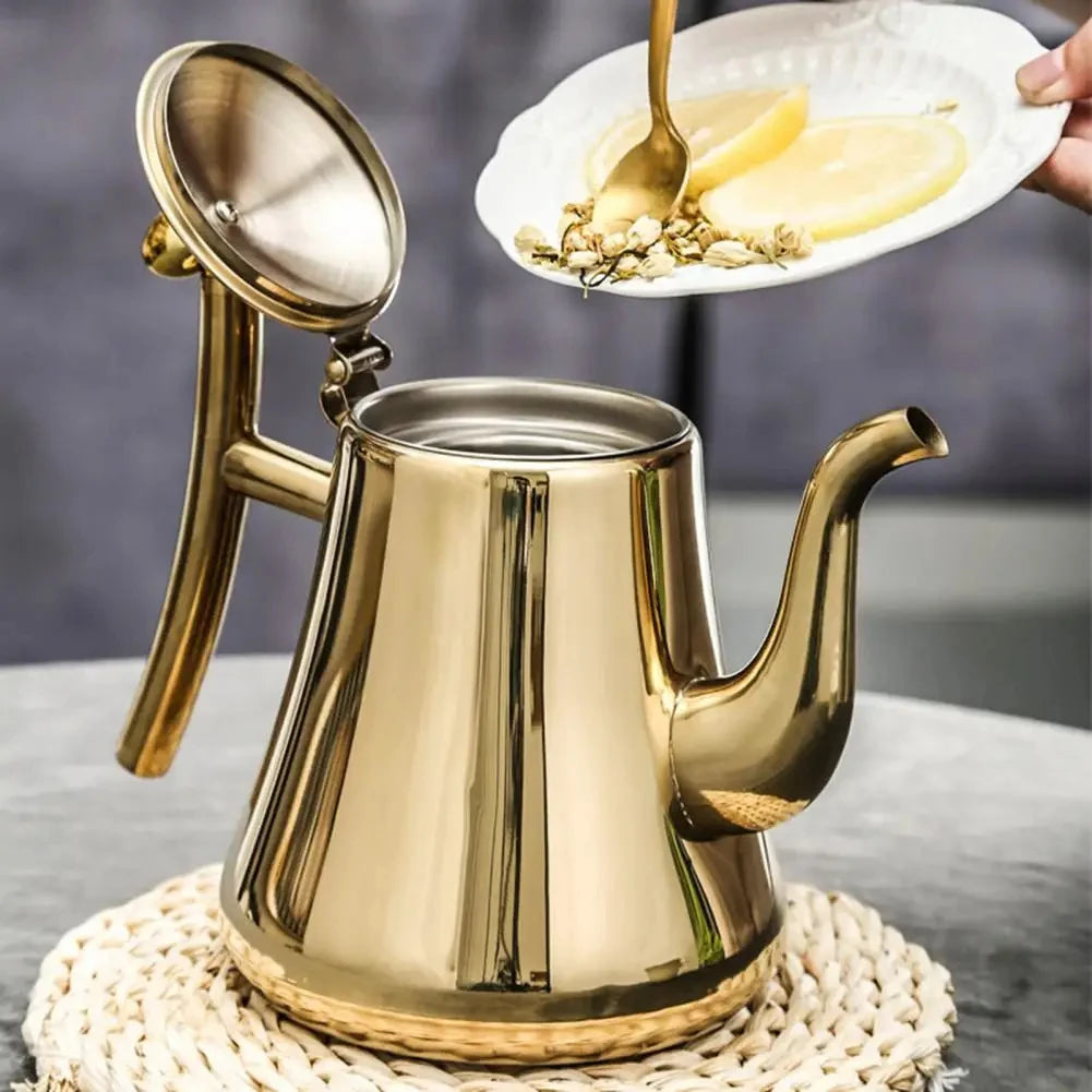 1.0L/1.5L/2.0L Thickened Stainless Steel Teapot Hotel Restaurant Household Induction Cooking Flower Tea Pot