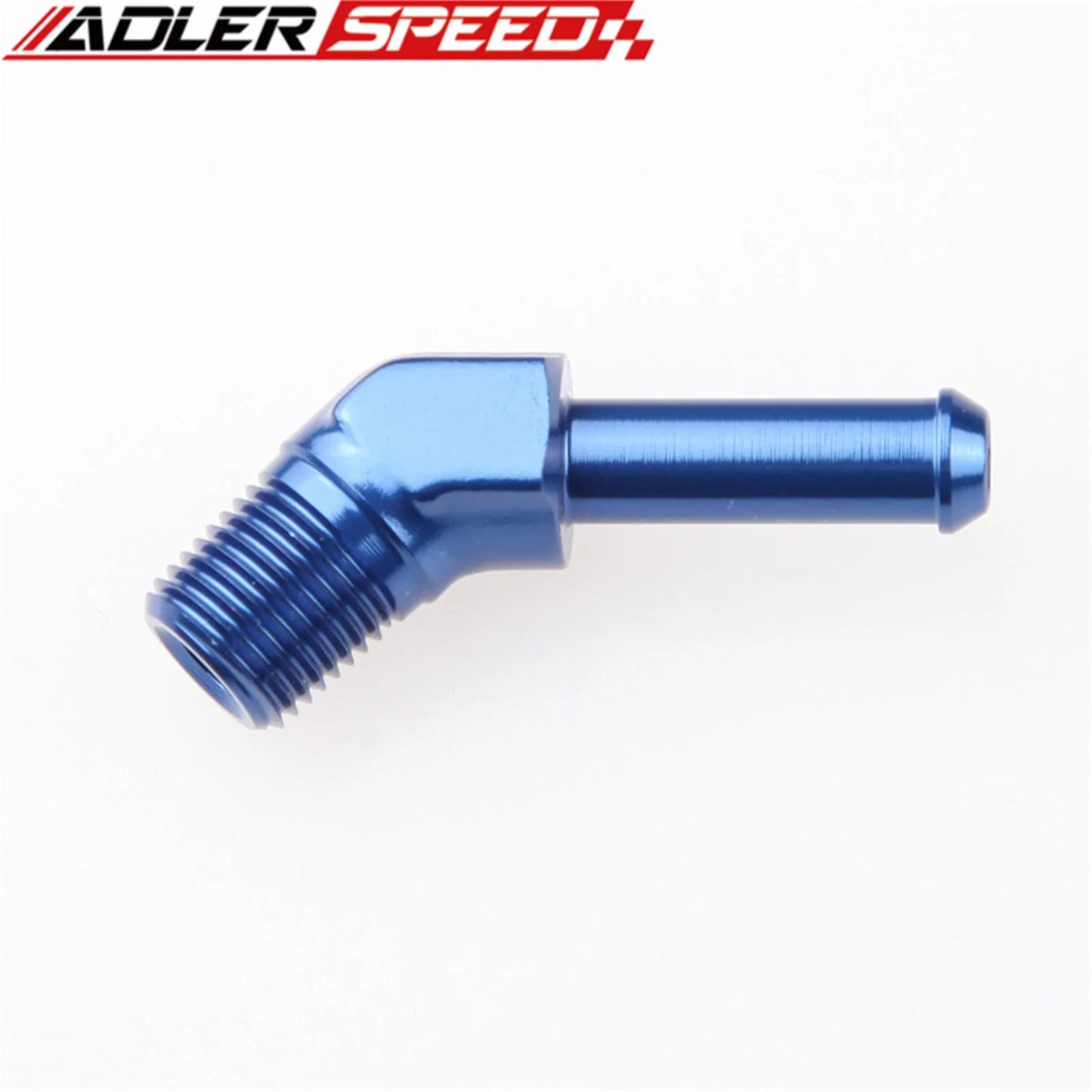 (1/8" NPT To 1/4") (1/4" NPT To 3/8" )(1/8" NPT To 3/16")  Hose Barb 45 Deg Fitting Adapter Aluminum