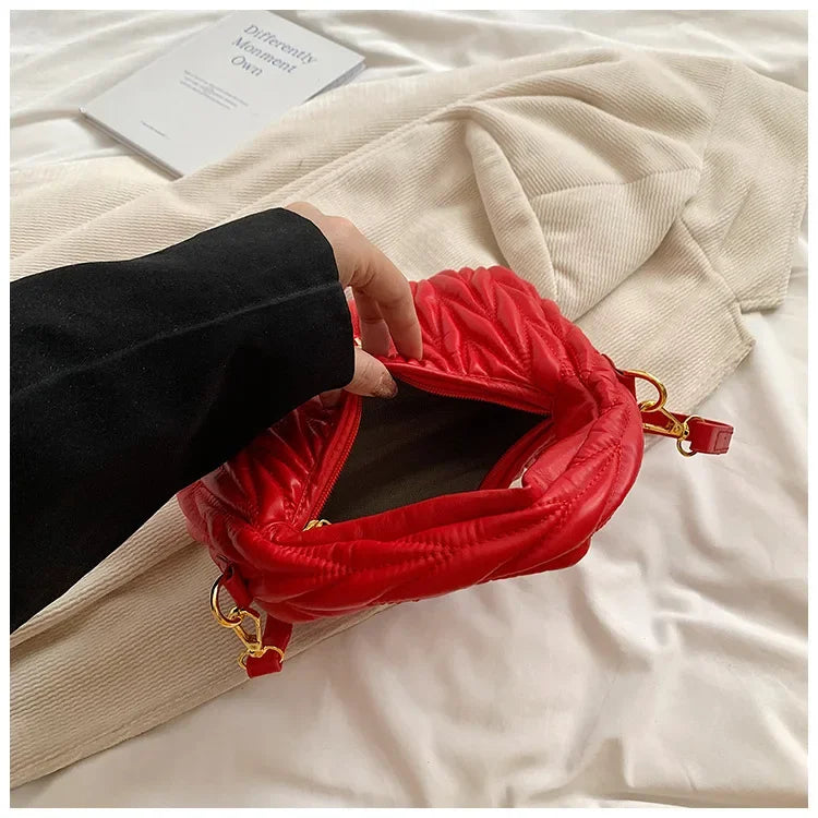 Women's Crossbody Cloud Design Versatile Handbag Soft PU Leather Square Shape Shoulder Bag with Zipper Polyester Lining